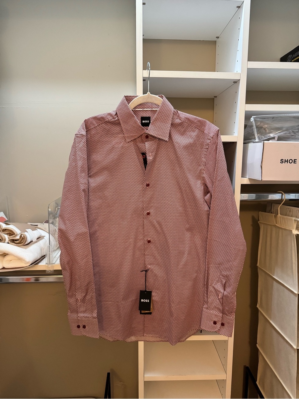 BOSS Men's Burgundy Micro-Pattern Dress Shirt